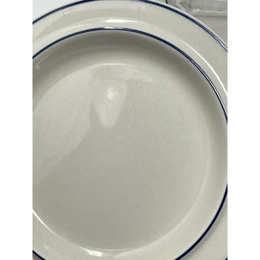 Arabia Finland Saimaa White Blue Rim Vintage Stoneware Salad Side Plate 7.5”